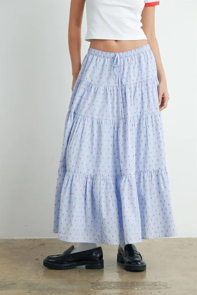 Light Blue Printed Tiered Maxi Skirt sold by Pinkblush