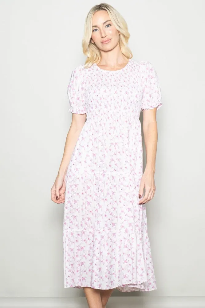 Pink Rose Floral Smocked Puff Sleeve Midi Dress sold by Pinkblush product image thumbnail 2