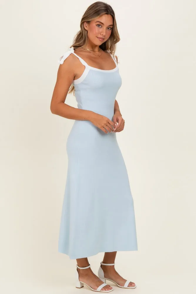Light Blue Knit Contrast Shoulder Tie Dress sold by Pinkblush product image thumbnail 2
