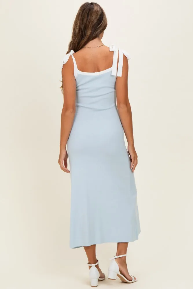 Light Blue Knit Contrast Shoulder Tie Dress sold by Pinkblush product image thumbnail 3