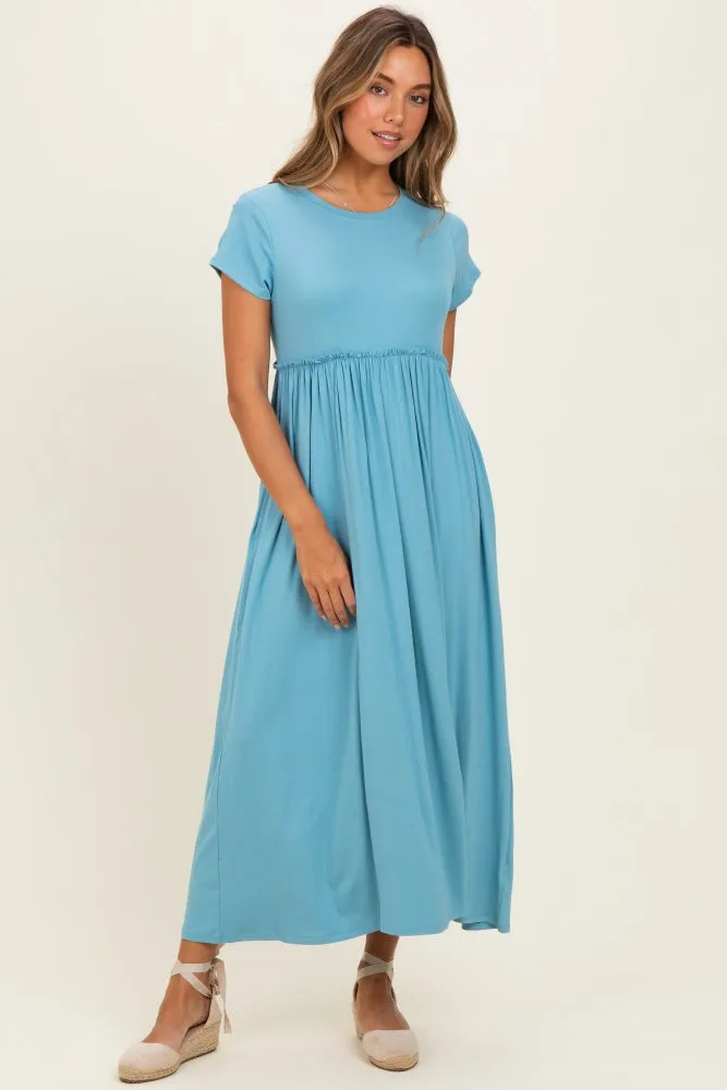 Capri Blue Ruffle Trim Maxi Dress sold by Pinkblush