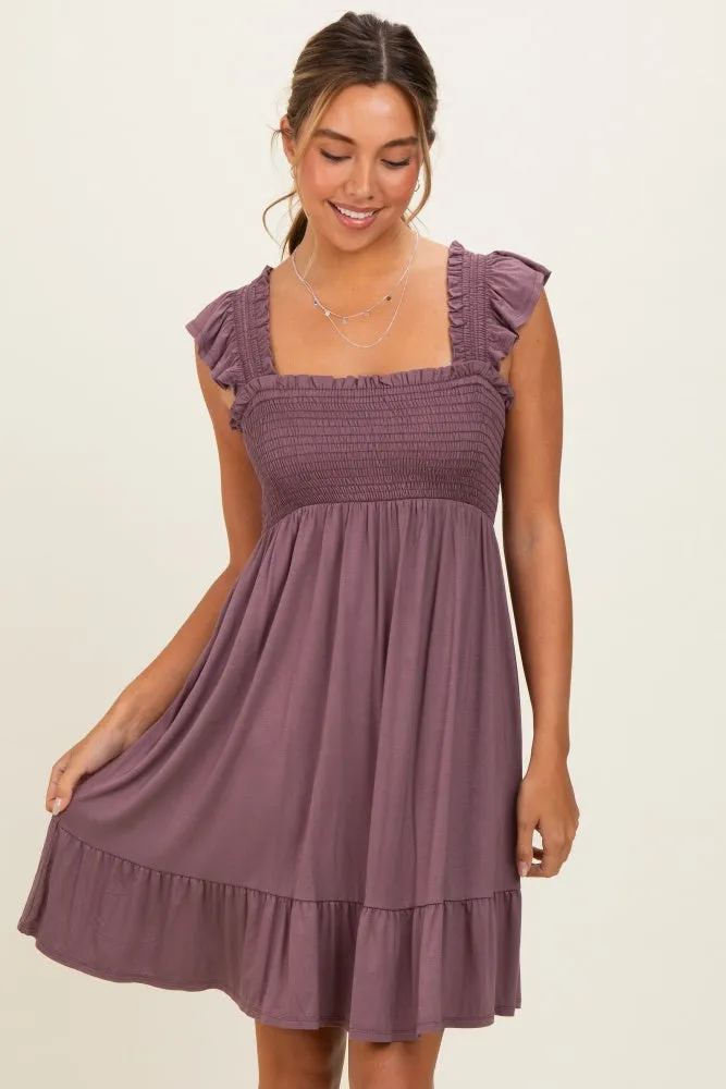 Plum Smocked Tiered Mini Dress sold by Pinkblush product image thumbnail 2