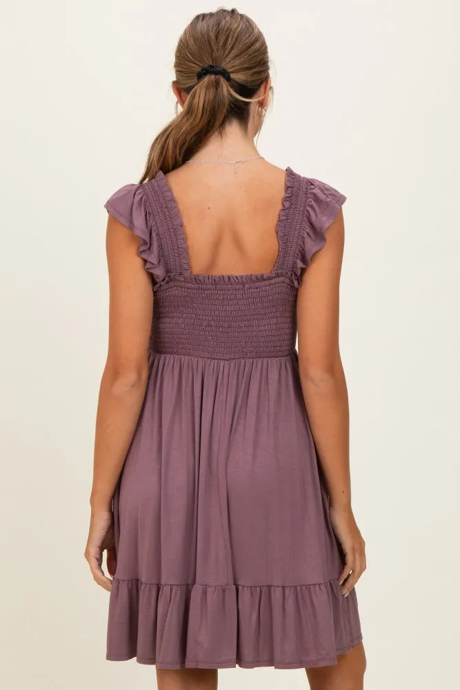 Plum Smocked Tiered Mini Dress sold by Pinkblush product image thumbnail 4
