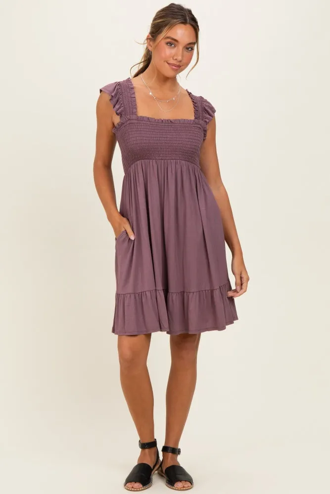 Plum Smocked Tiered Mini Dress sold by Pinkblush