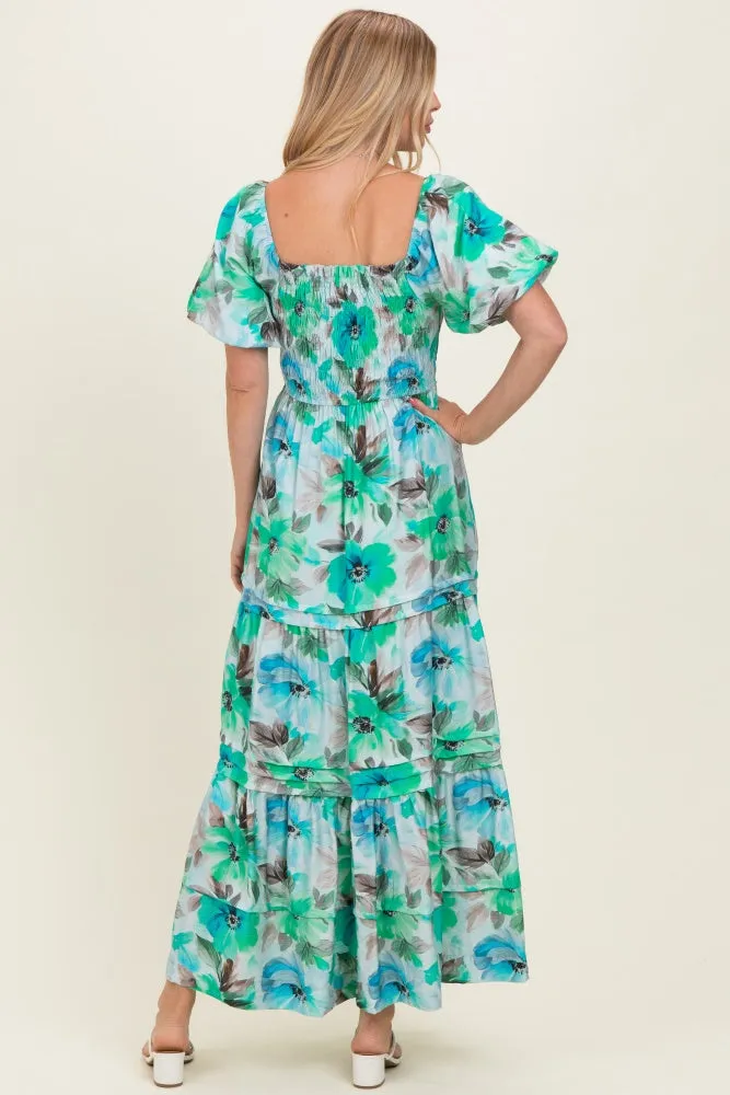 Emerald Green Floral Smocked Tiered Maxi Dress sold by Pinkblush product image thumbnail 3