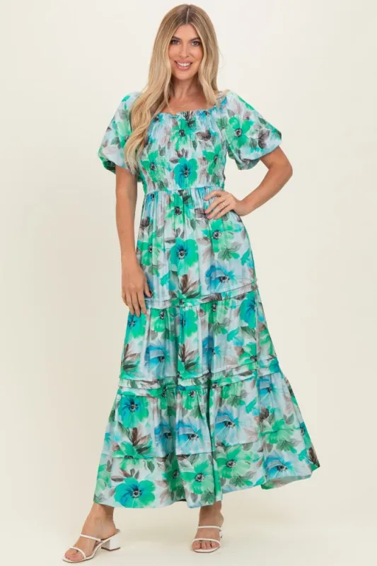 Emerald Green Floral Smocked Tiered Maxi Dress made by She and Sky