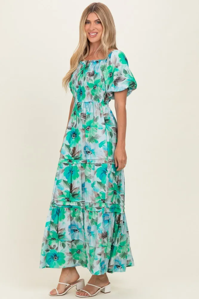 Emerald Green Floral Smocked Tiered Maxi Dress sold by Pinkblush product image thumbnail 2