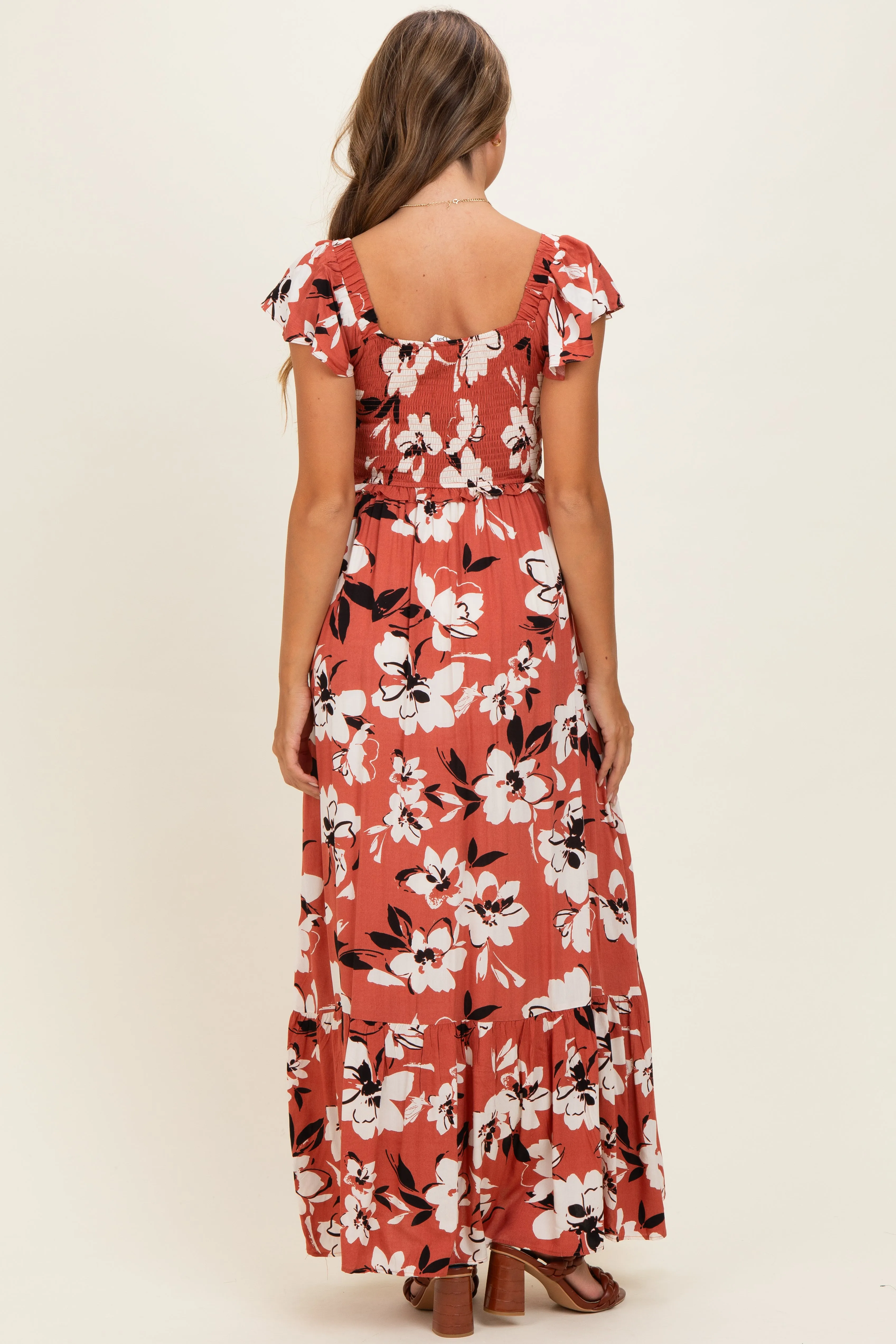 Mauve Floral Cinched Smocked Maxi Dress sold by Pinkblush product image thumbnail 3