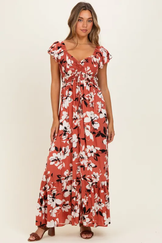 Mauve Floral Cinched Smocked Maxi Dress made by Pinkblush