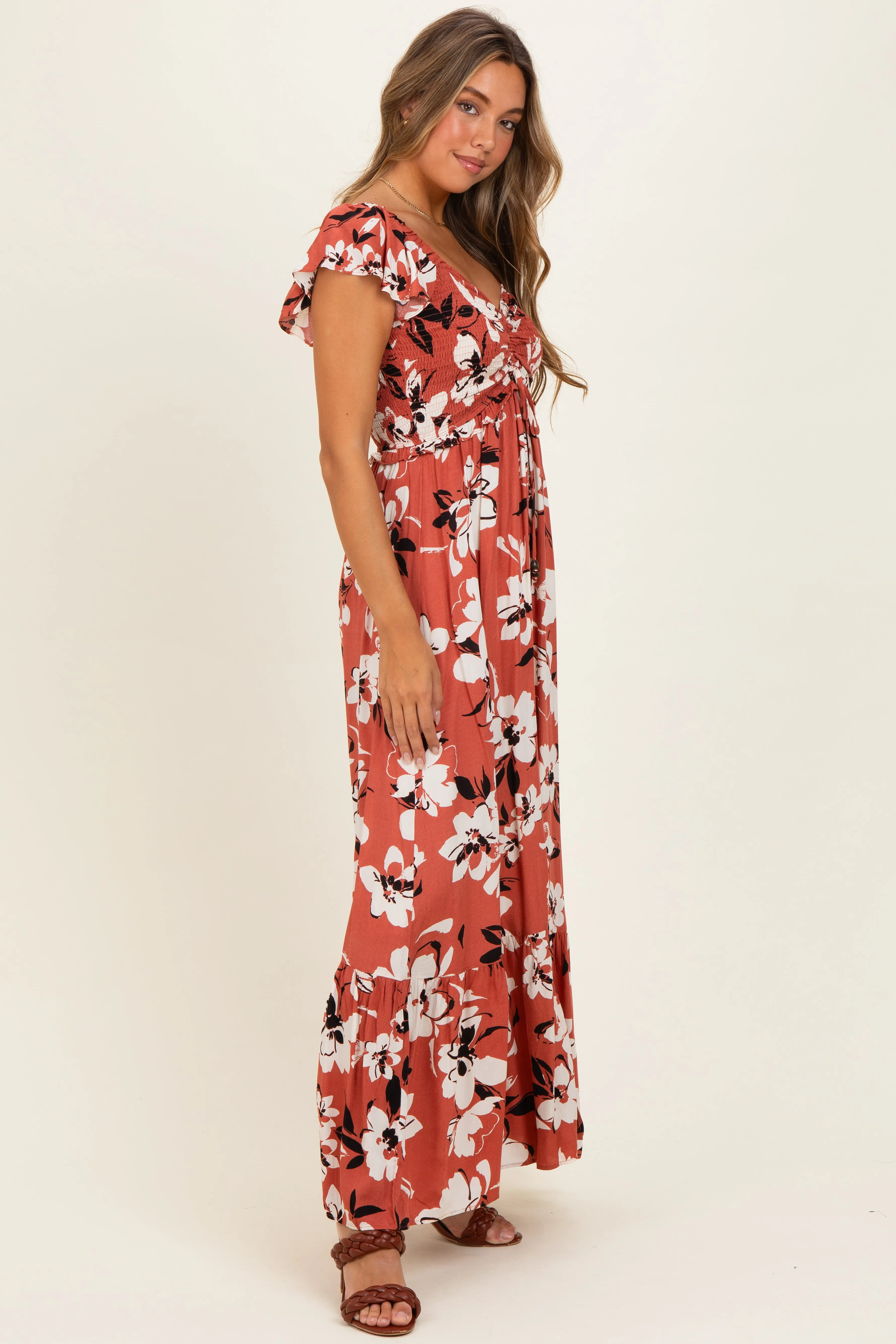 Mauve Floral Cinched Smocked Maxi Dress sold by Pinkblush product image thumbnail 2