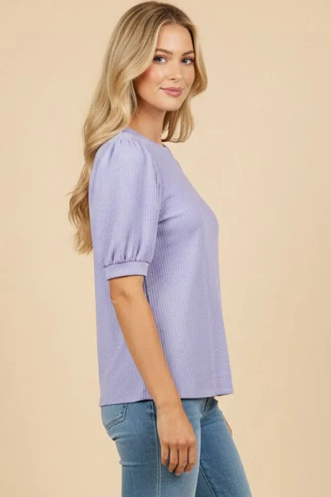 Lavender Ribbed Knit Puff Sleeve Top sold by Pinkblush product image thumbnail 2