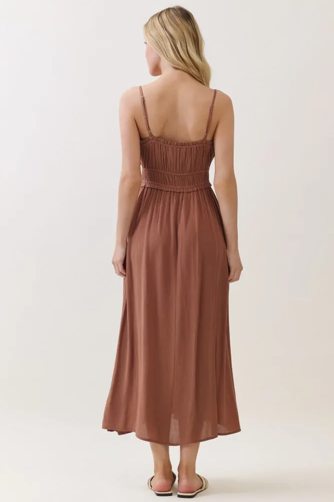 Brown Solid Smocked Maxi Dress sold by Pinkblush product image thumbnail 3