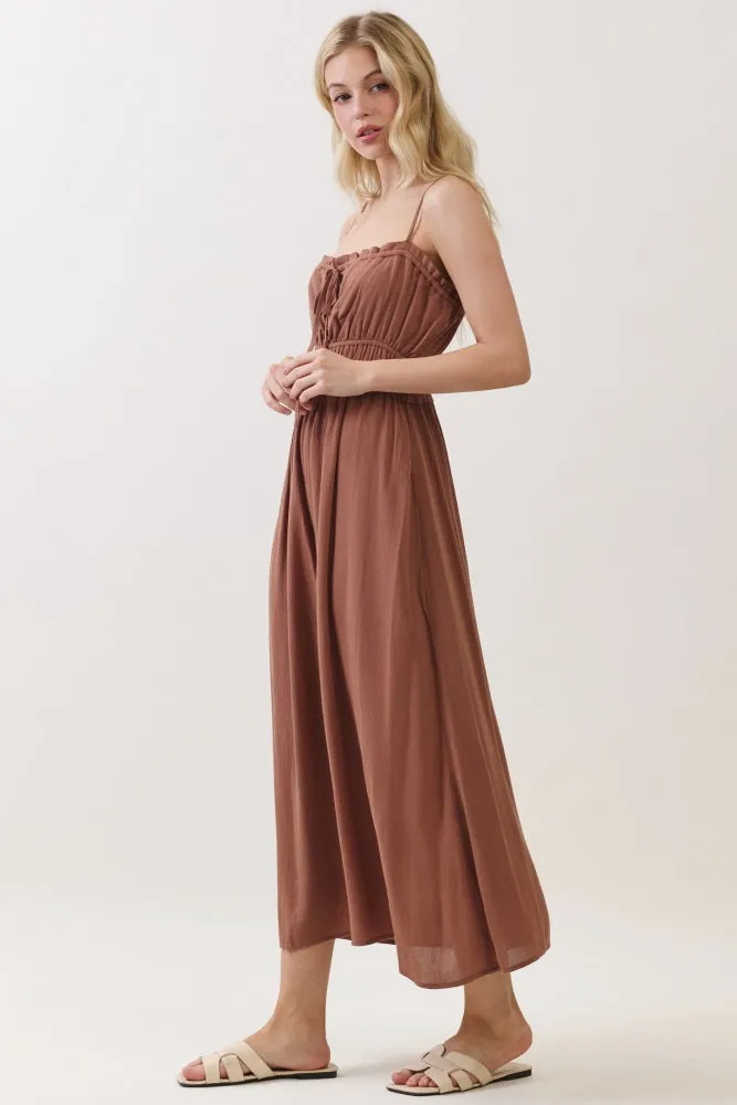 Brown Solid Smocked Maxi Dress sold by Pinkblush product image thumbnail 2