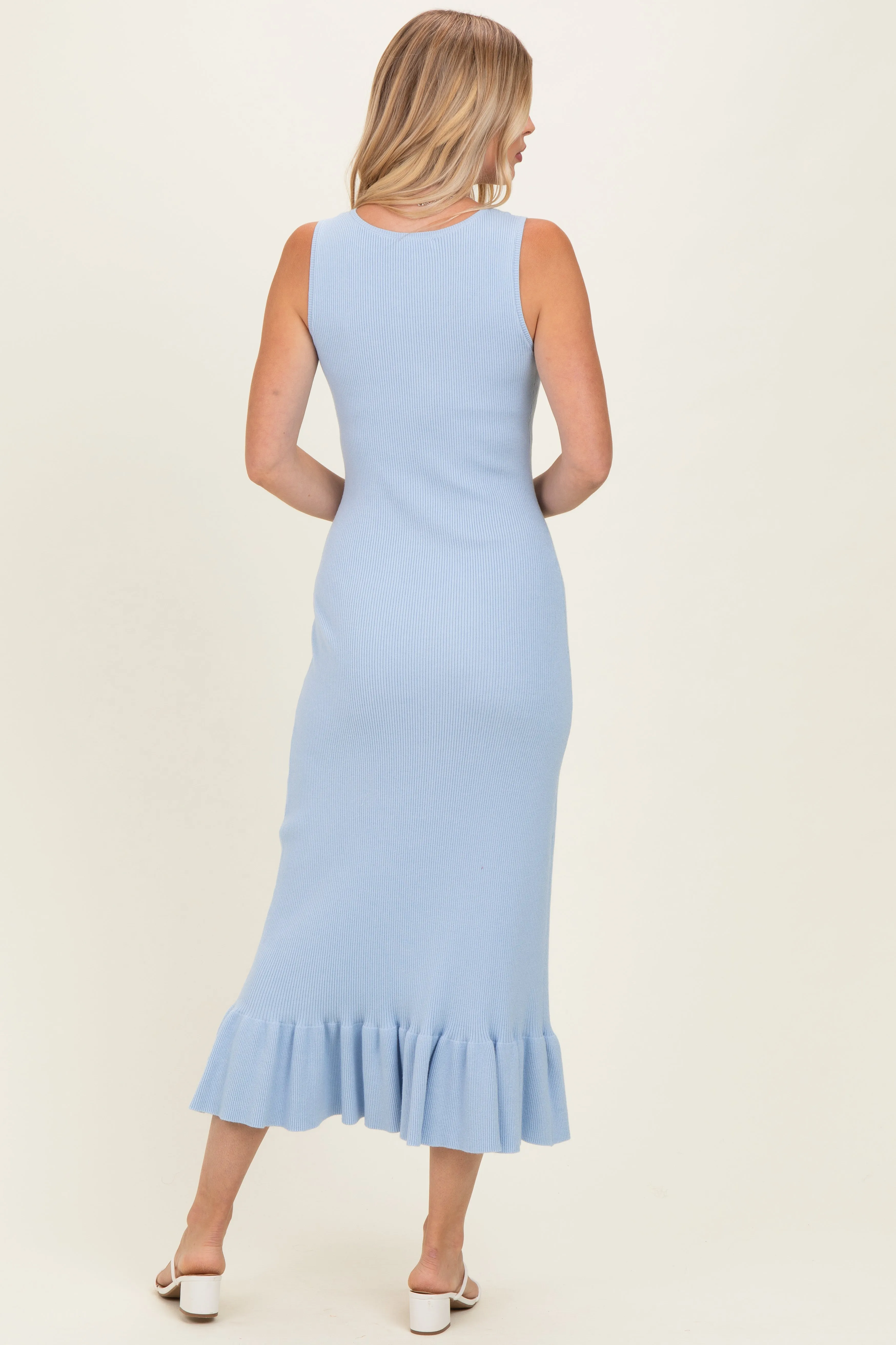 Sky Ribbed Knit Sleeveless Ruffle Hem Maxi Dress sold by Pinkblush product image thumbnail 3