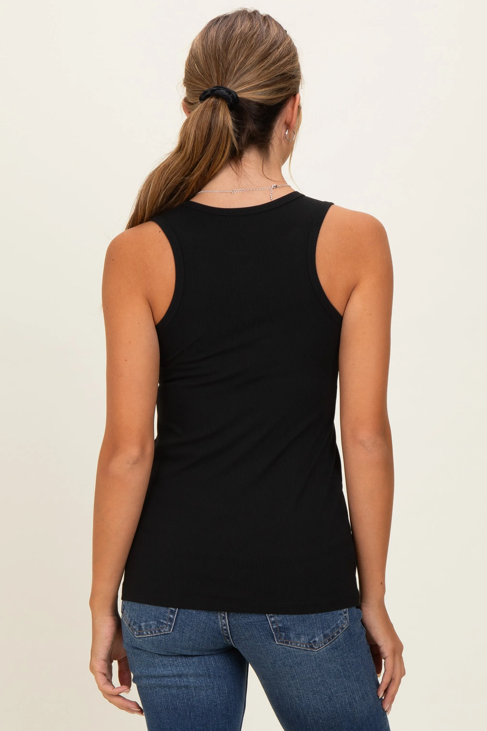 Black Ribbed Sleeveless Henley Tank Top sold by Pinkblush product image thumbnail 5