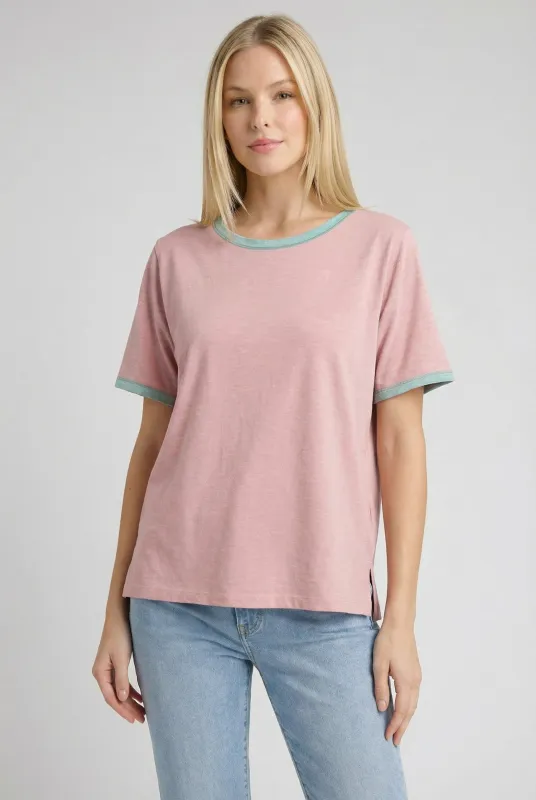 Pink Contrast Trim Boxy Fit Tee made by Pinkblush