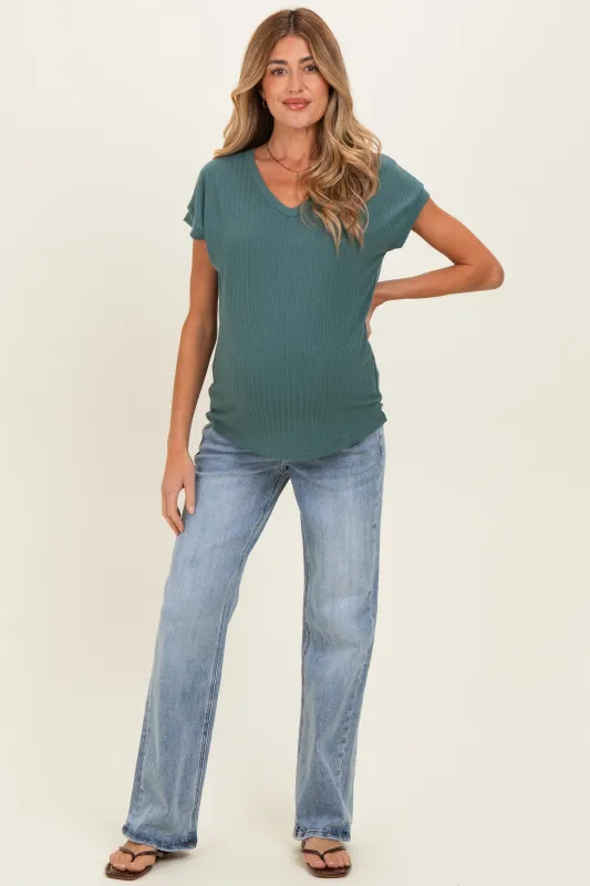Blue Vintage Wash Slim Wide Leg Maternity Jeans made by Vervet