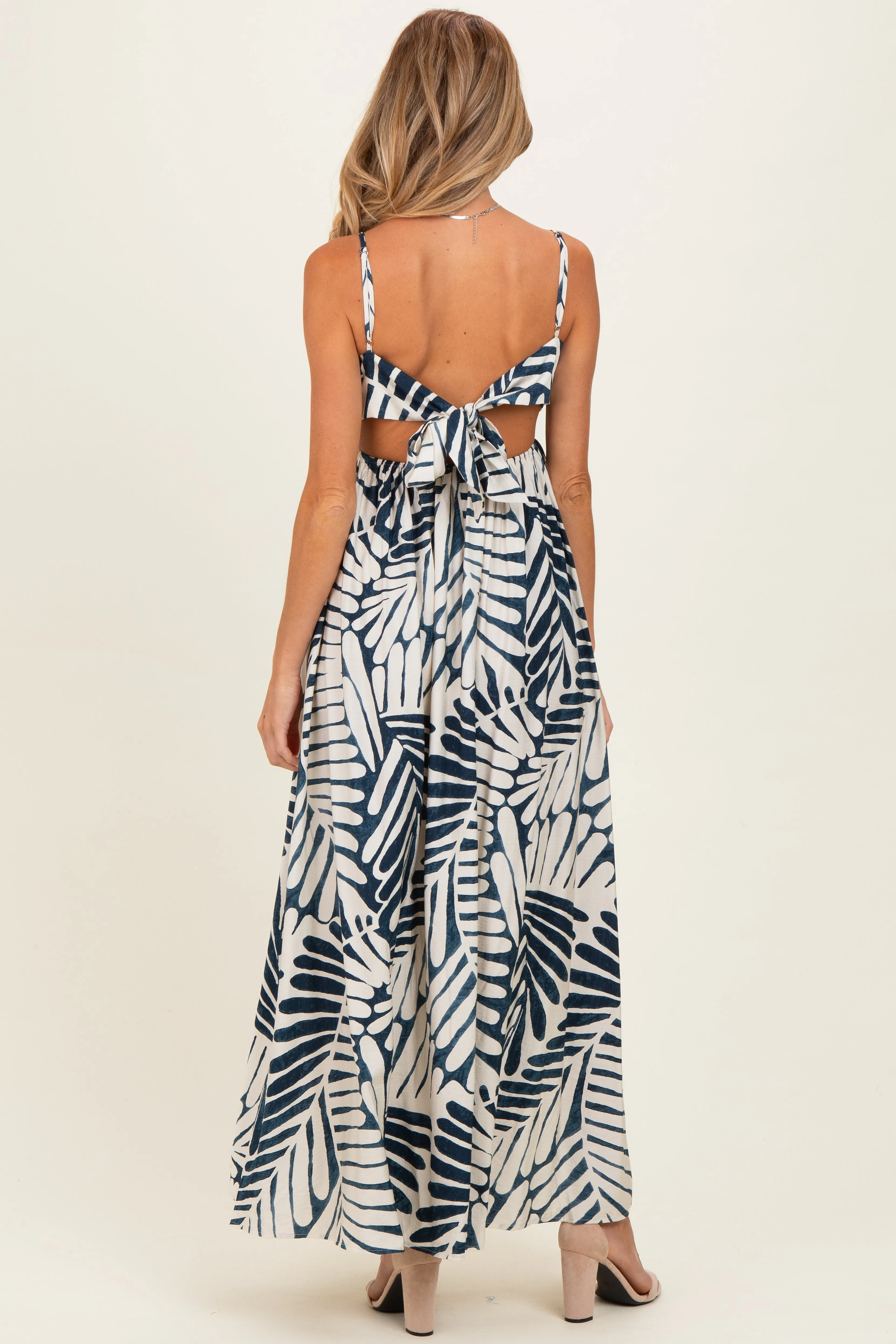 Navy Printed Cutout Tie Back Maternity Maxi Dress sold by Pinkblush product image thumbnail 3