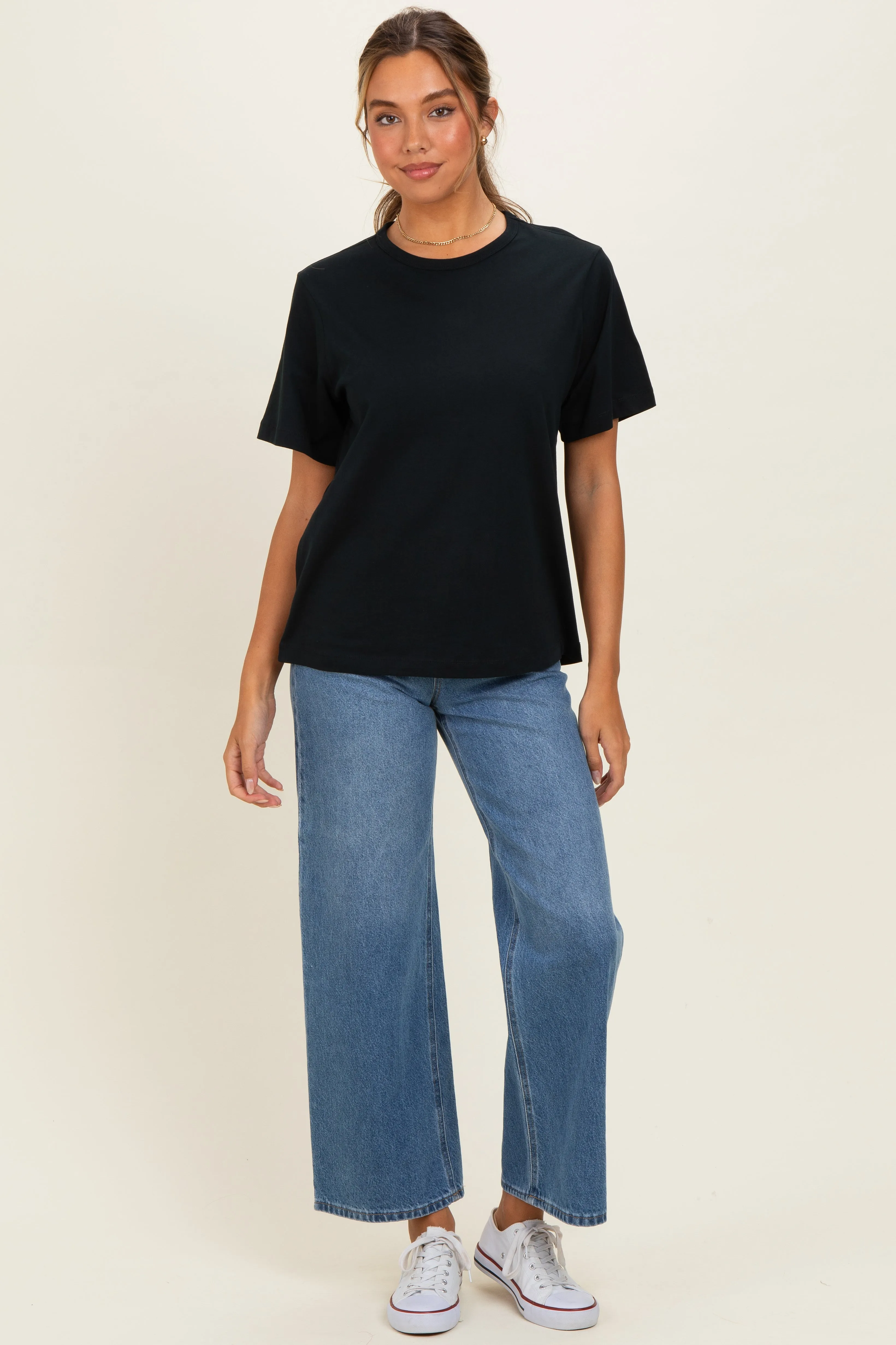 Black Oversized Short Sleeve Crew Neck T-Shirt sold by Pinkblush product image thumbnail 2