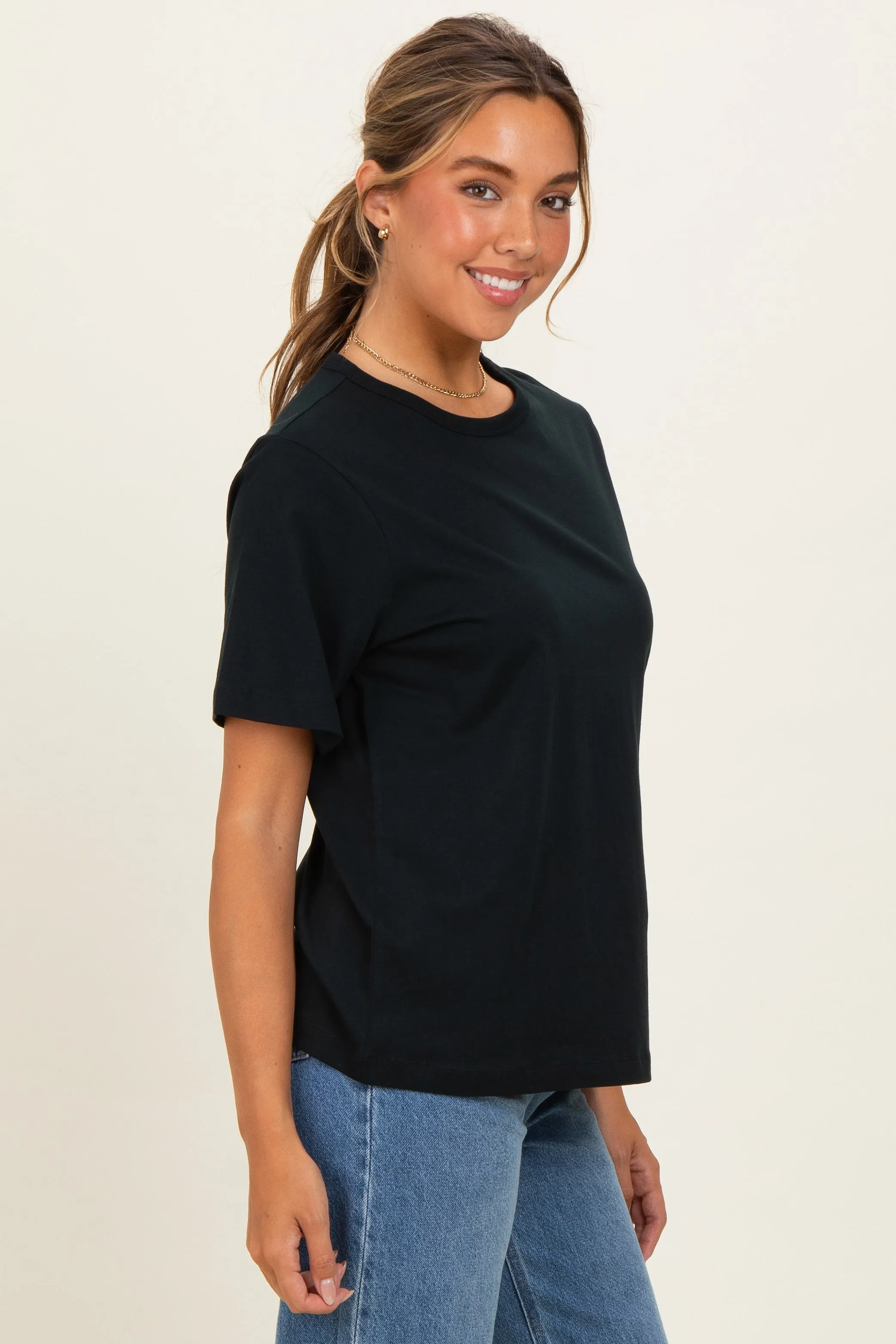 Black Oversized Short Sleeve Crew Neck T-Shirt sold by Pinkblush product image thumbnail 3