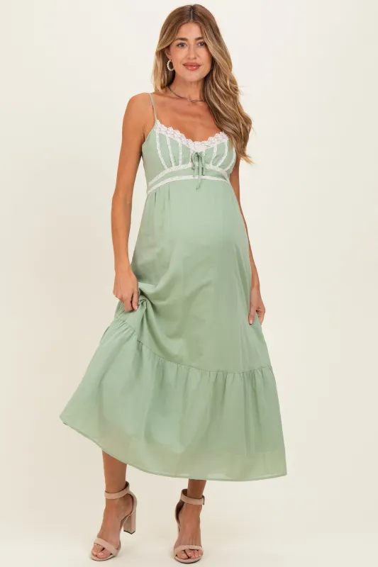Moss Green Lace Accent Maternity Maxi Dress made by Inloom