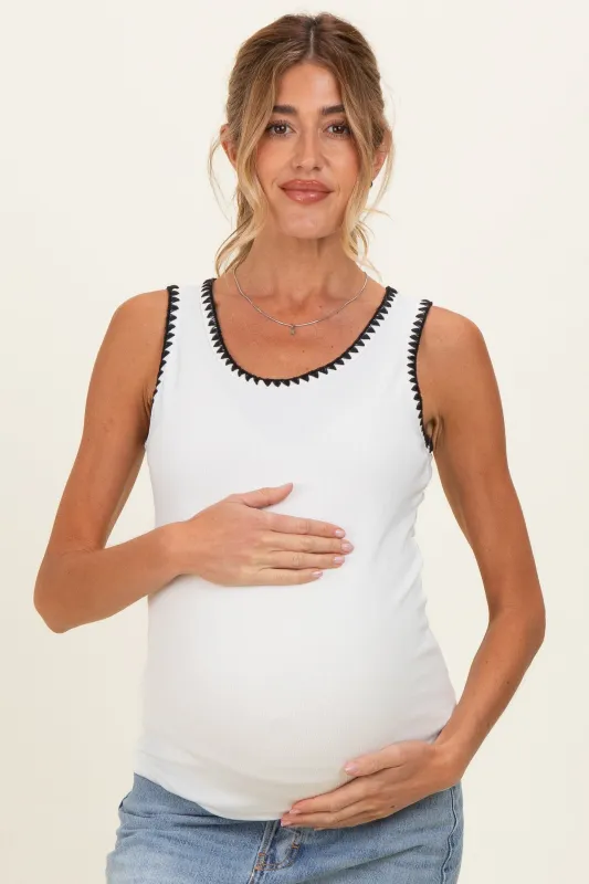 White Stitch Detail Maternity Sleeveless Top made by Staccato