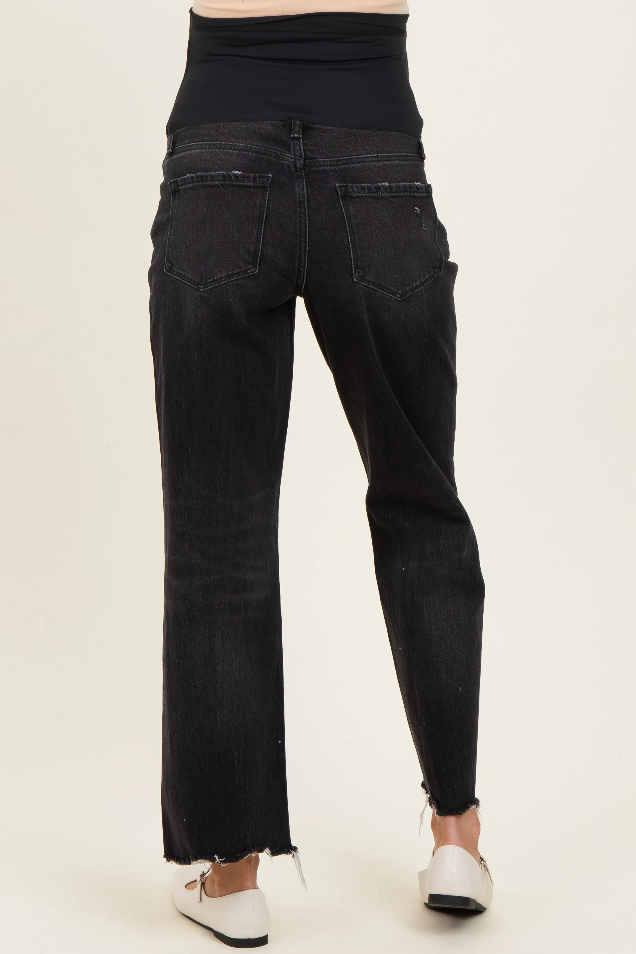Black Frayed Hem Slim Wide Leg Maternity Jeans sold by Pinkblush product image thumbnail 4