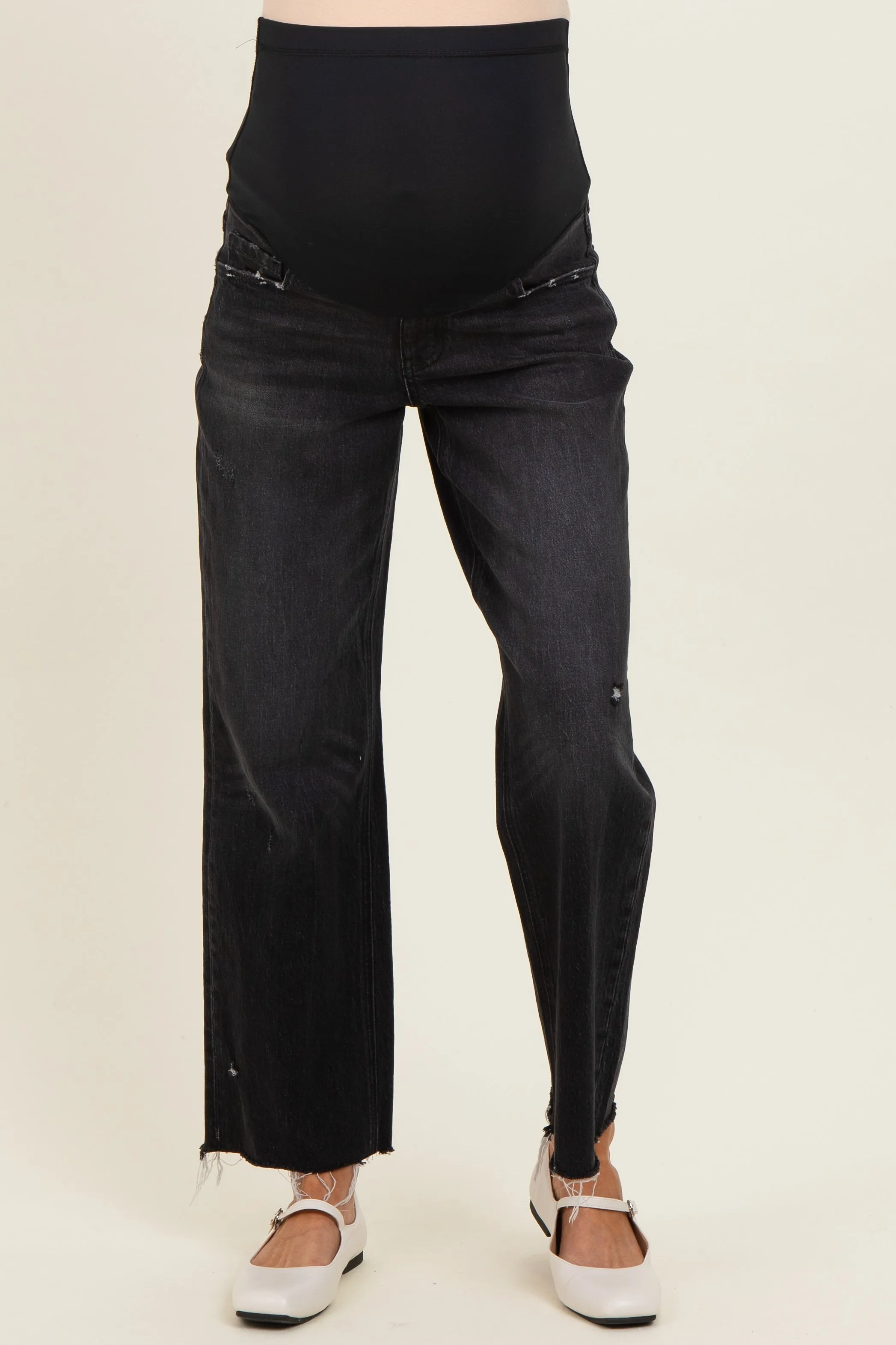Black Frayed Hem Slim Wide Leg Maternity Jeans sold by Pinkblush product image thumbnail 2