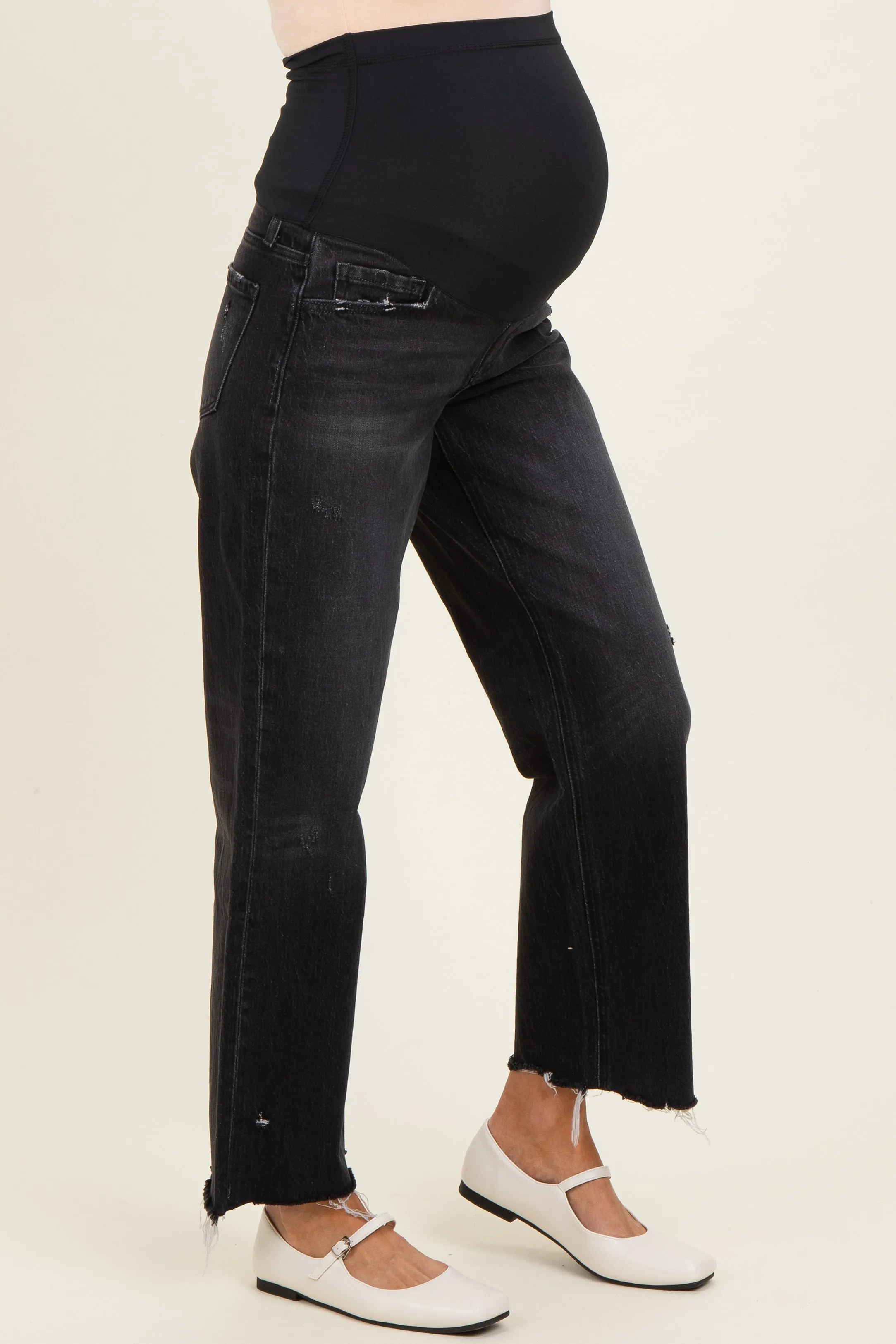 Black Frayed Hem Slim Wide Leg Maternity Jeans sold by Pinkblush product image thumbnail 3