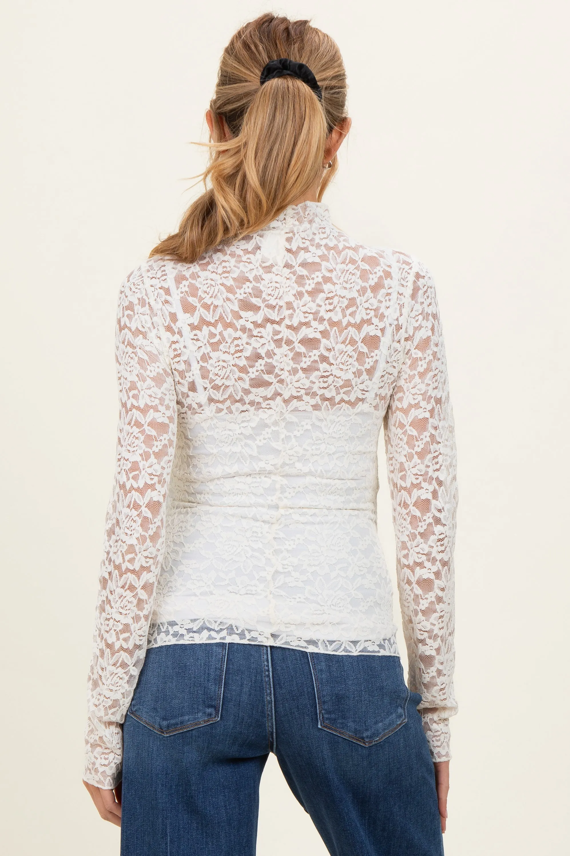 Ivory High Neck Fitted Sheer Lace Maternity Top sold by Pinkblush product image thumbnail 4