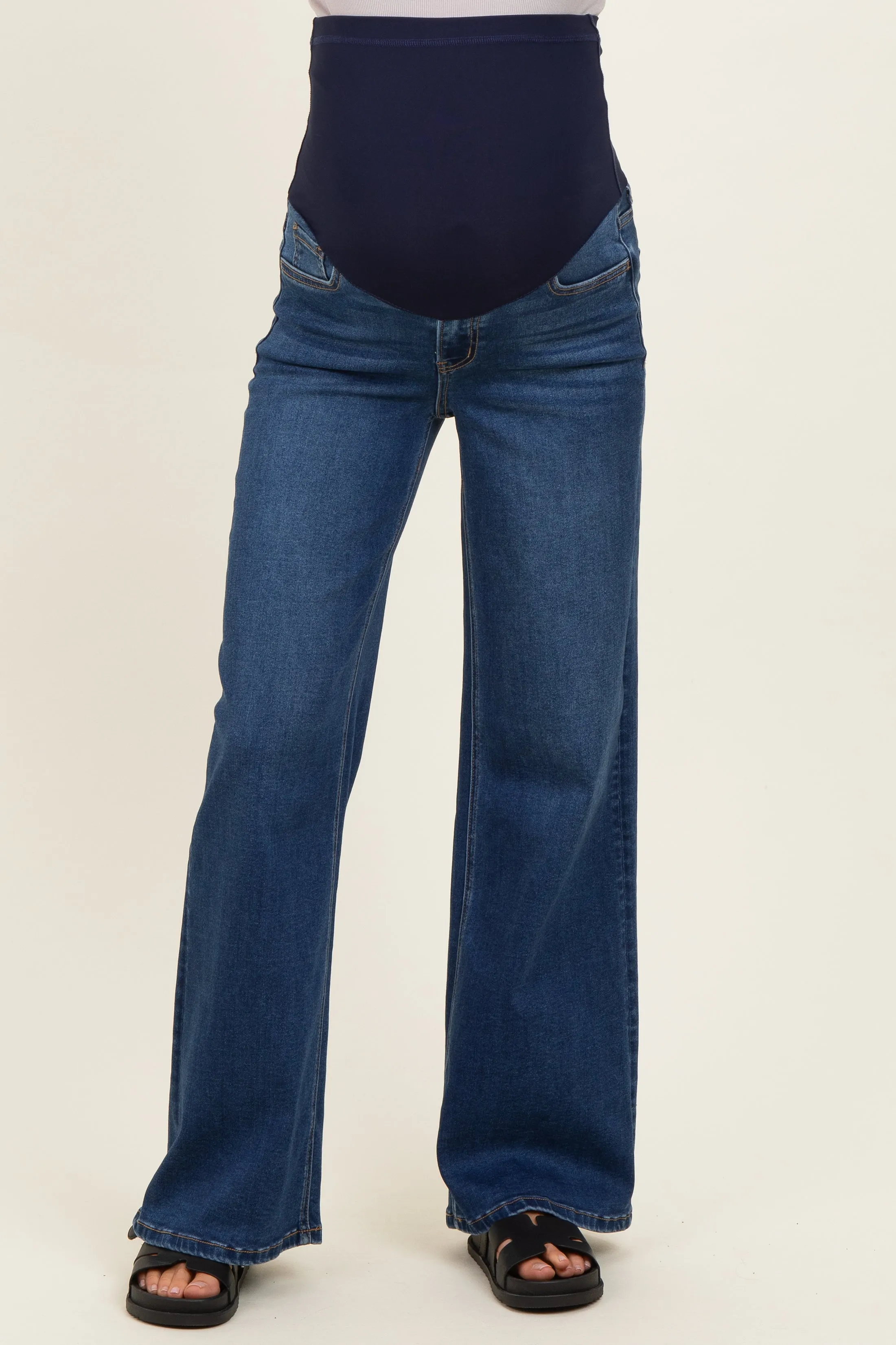 Navy Soft Wide Leg Maternity Jeans sold by Pinkblush product image thumbnail 2
