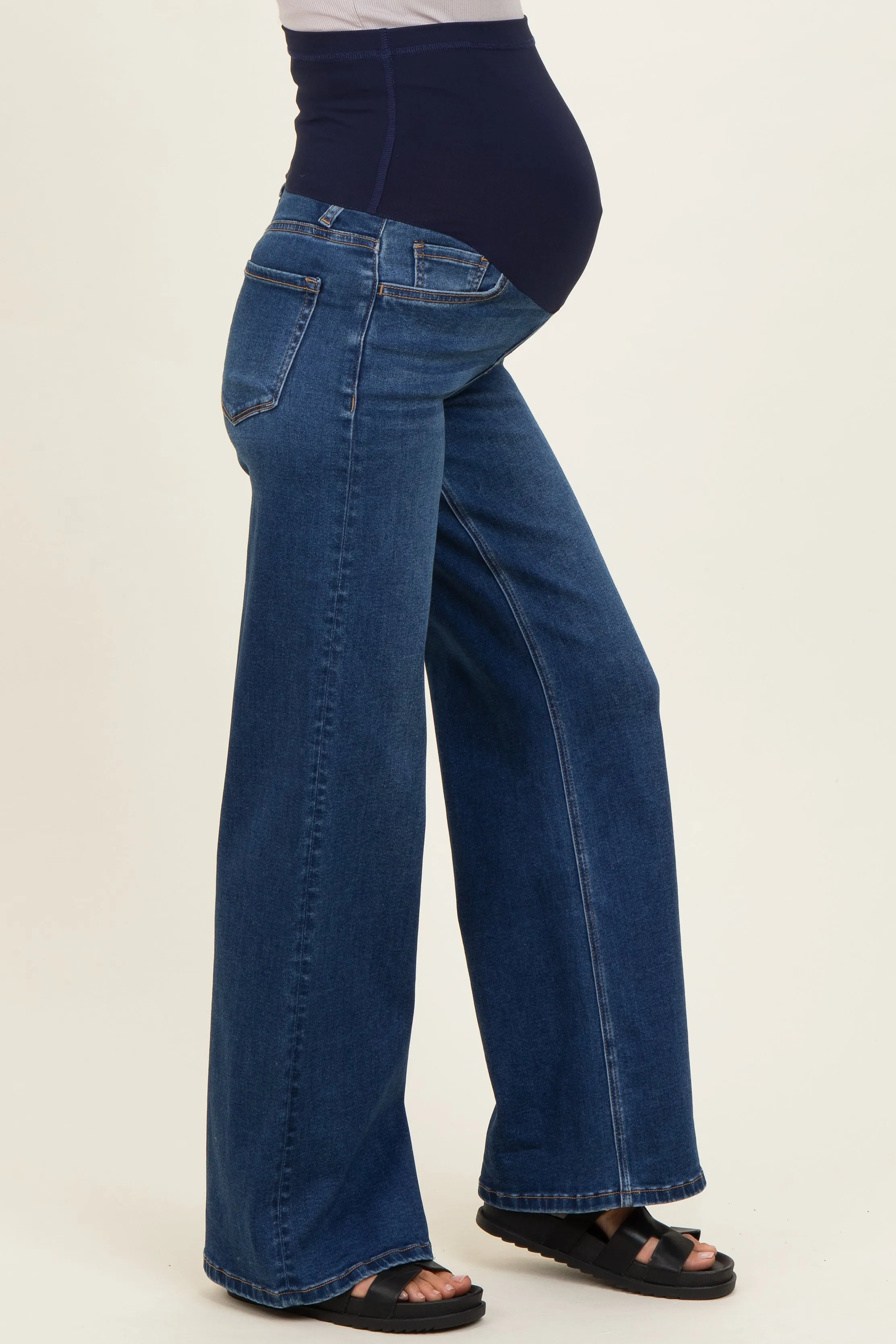 Navy Soft Wide Leg Maternity Jeans sold by Pinkblush product image thumbnail 3
