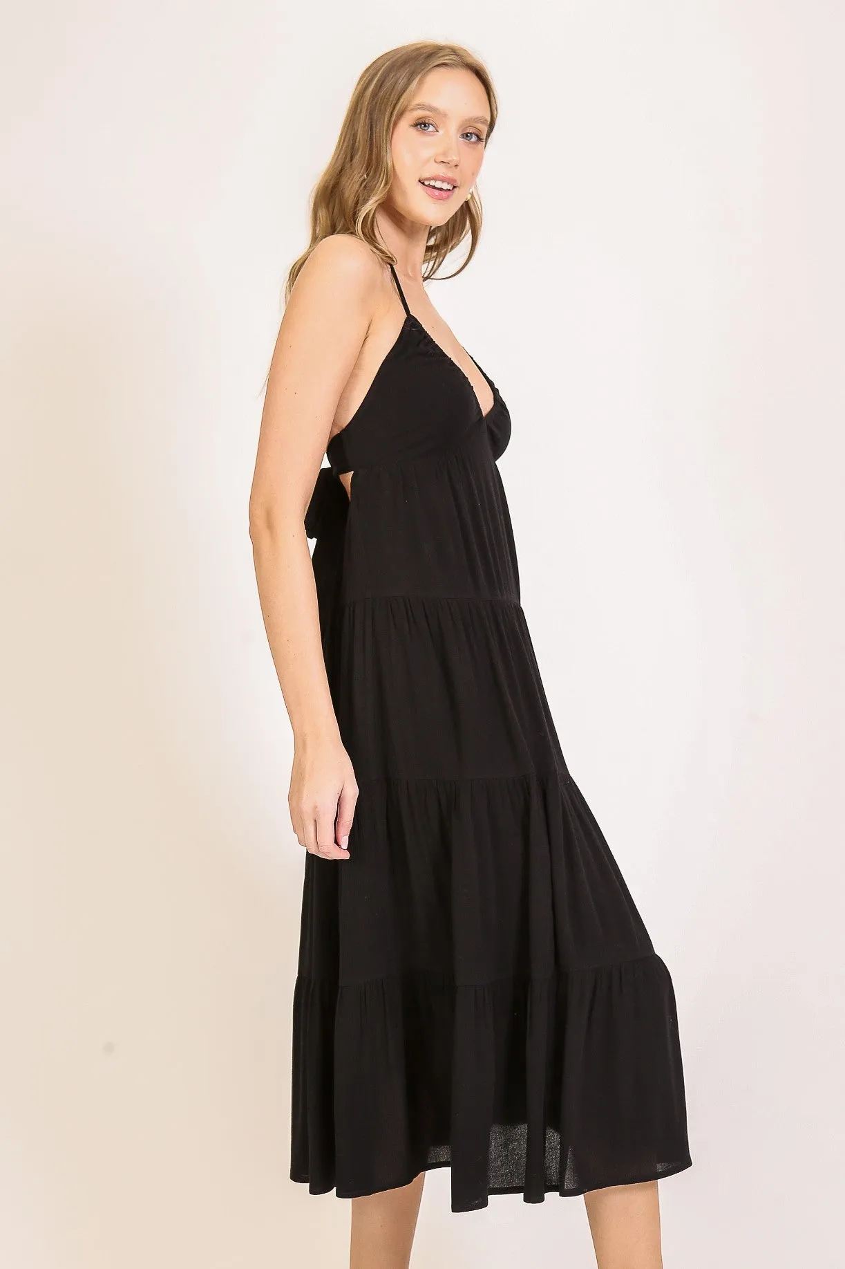 Black Halter Cutout Midi Dress sold by Pinkblush product image thumbnail 4