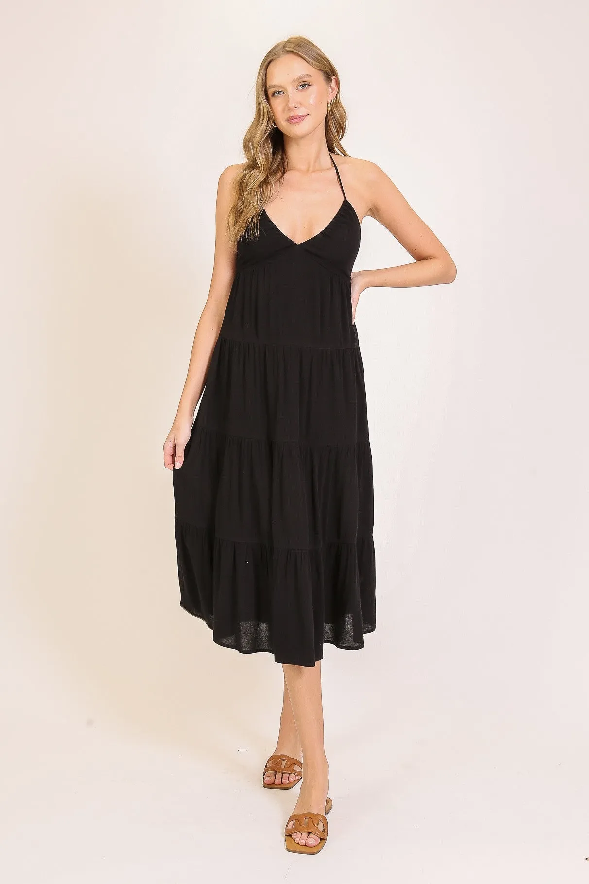 Black Halter Cutout Midi Dress sold by Pinkblush