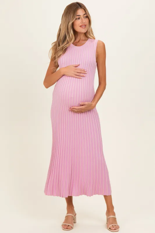 Pink Ribbed Knit Sleeveless Maternity Maxi Dress made by Able