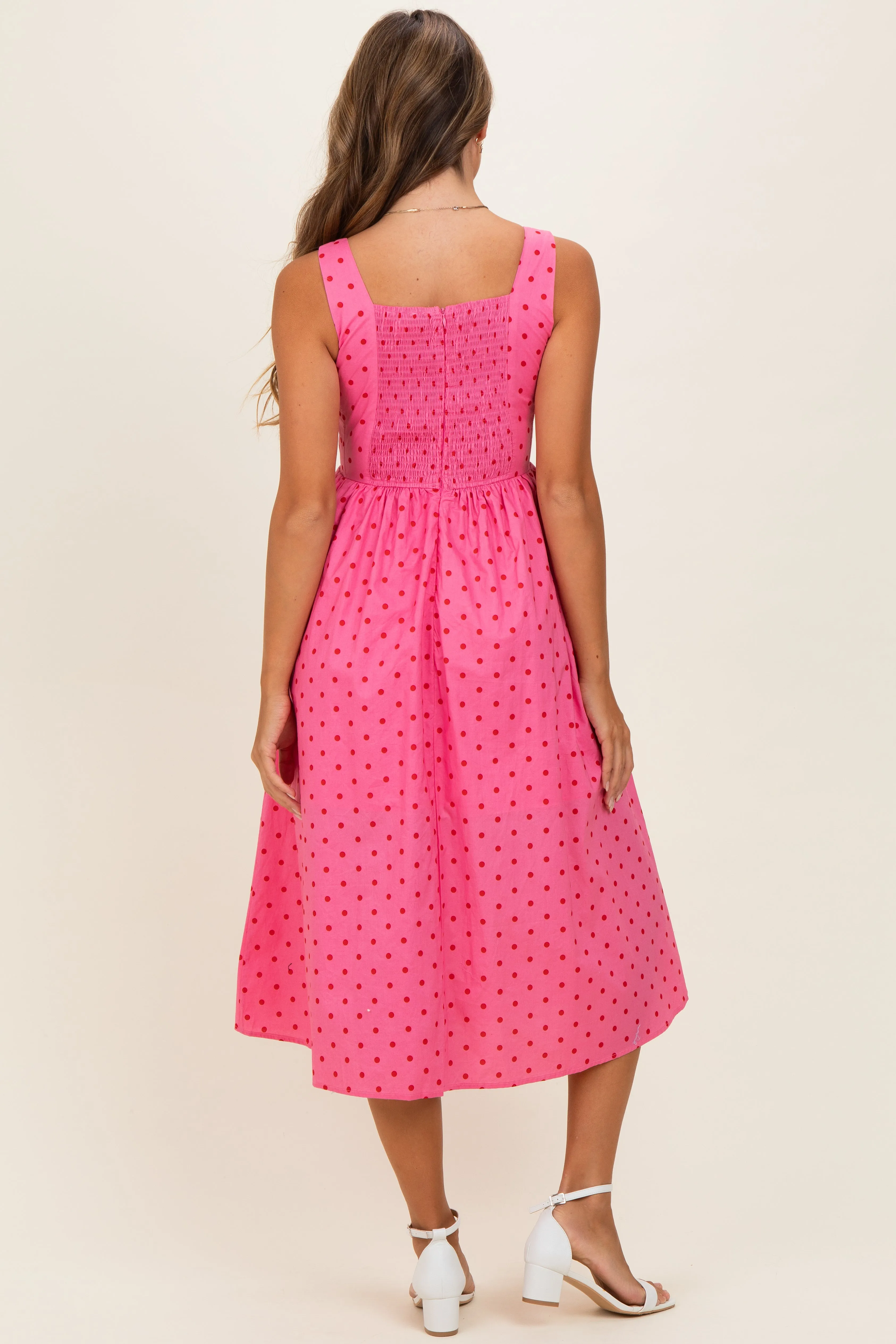 Pink Polka Dot Sleeveless Midi Dress sold by Pinkblush product image thumbnail 4