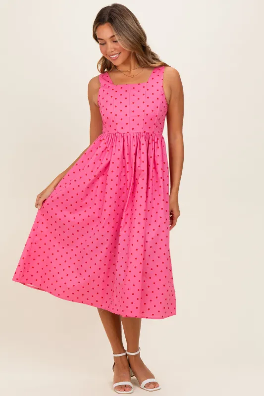 Pink Polka Dot Sleeveless Midi Dress made by entro