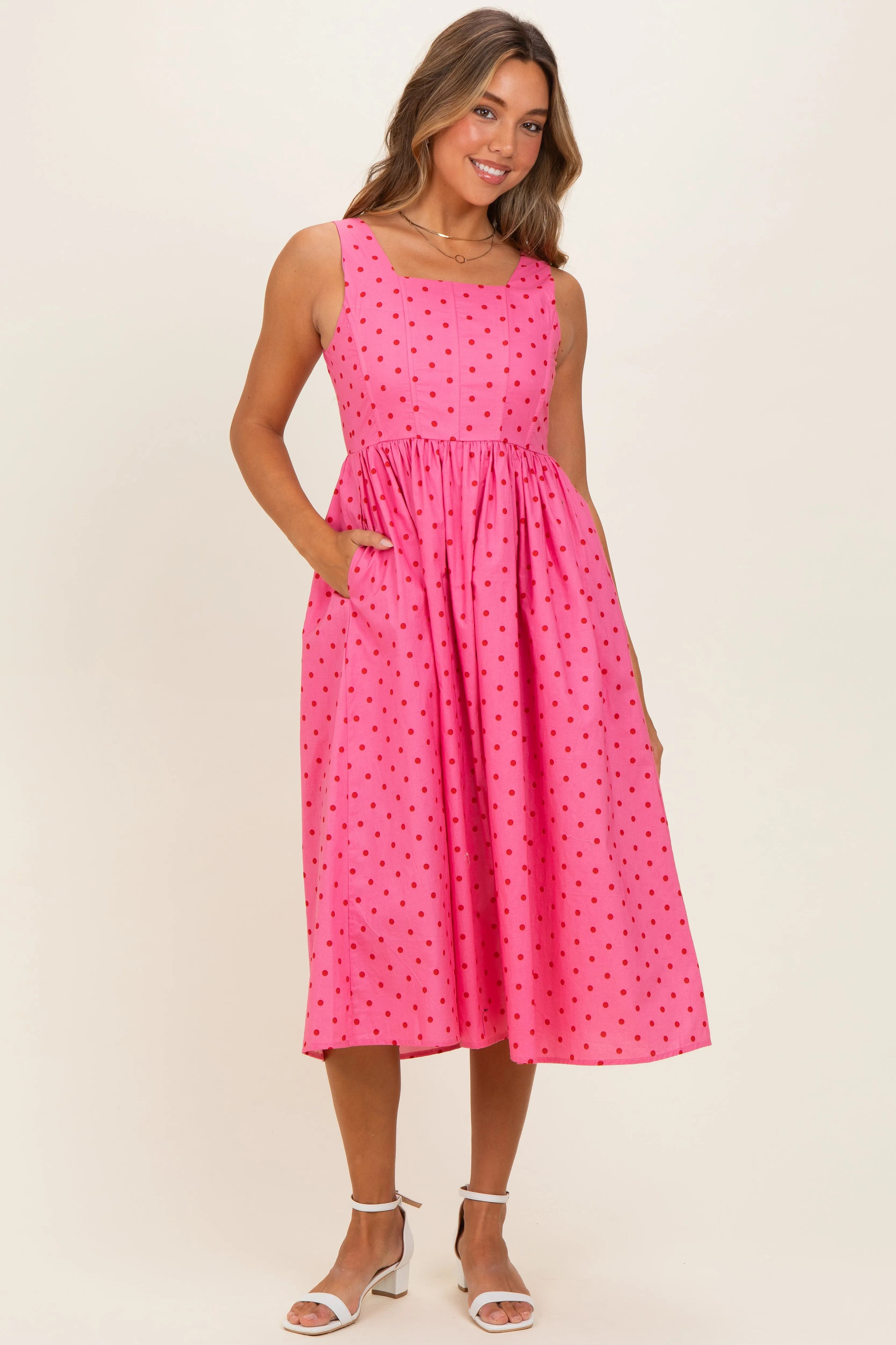 Pink Polka Dot Sleeveless Midi Dress sold by Pinkblush product image thumbnail 2