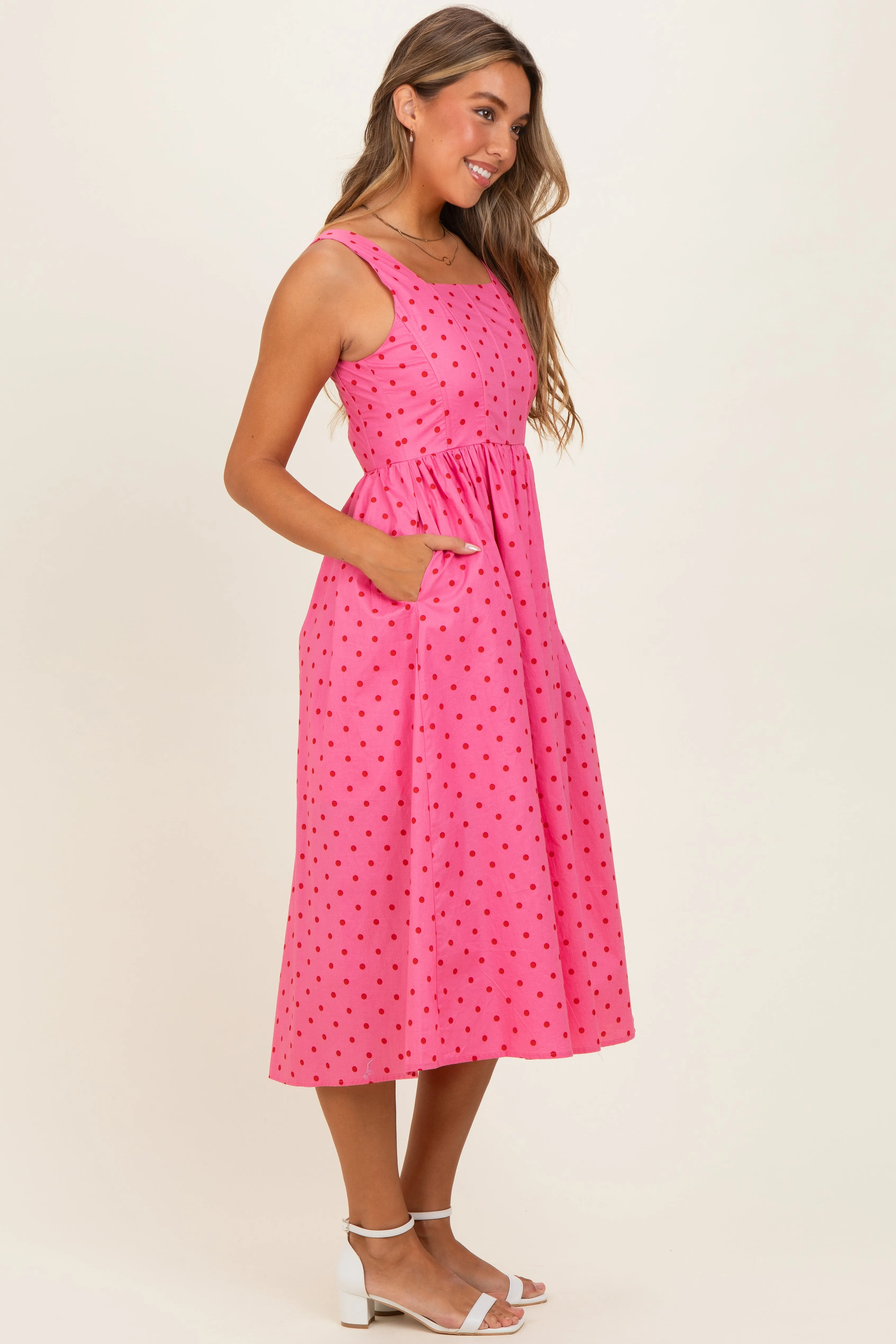 Pink Polka Dot Sleeveless Midi Dress sold by Pinkblush product image thumbnail 3