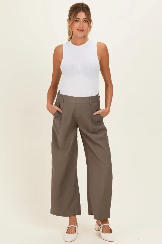 Mocha Elastic Waistband Maternity Trousers made by fun 2 fun