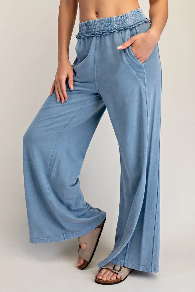 Dusty Blue Mineral Wash Wide Leg Pants sold by Pinkblush product image thumbnail 3