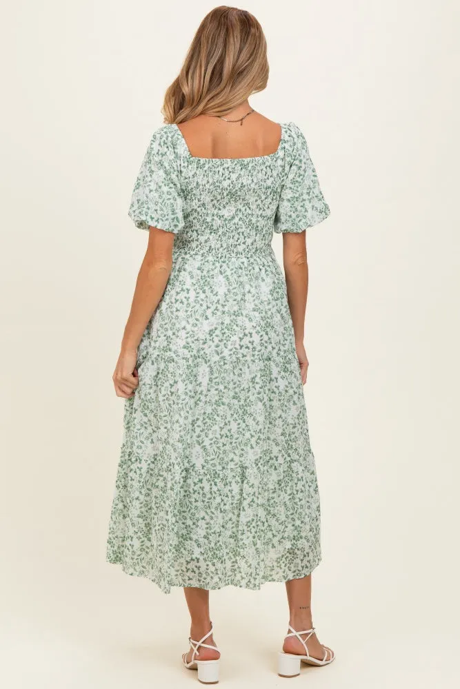 Green Floral Smocked Short Sleeve Maternity Midi Dress sold by Pinkblush product image thumbnail 3