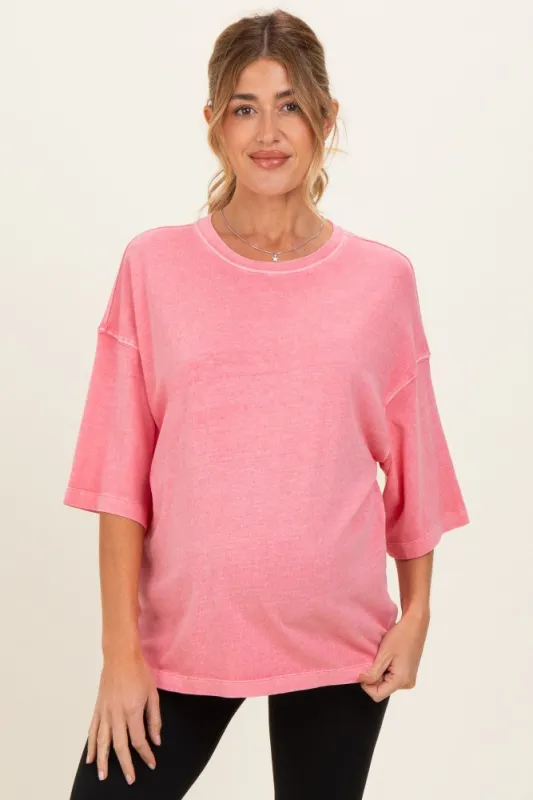 Pink Pigment Oversized Half-Sleeve Maternity T-Shirt made by HYFVE