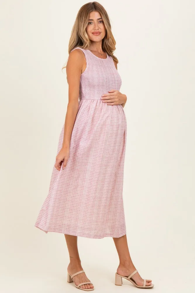 Blush Gingham Sleeveless Smocked Maternity Midi Dress sold by Pinkblush product image thumbnail 3