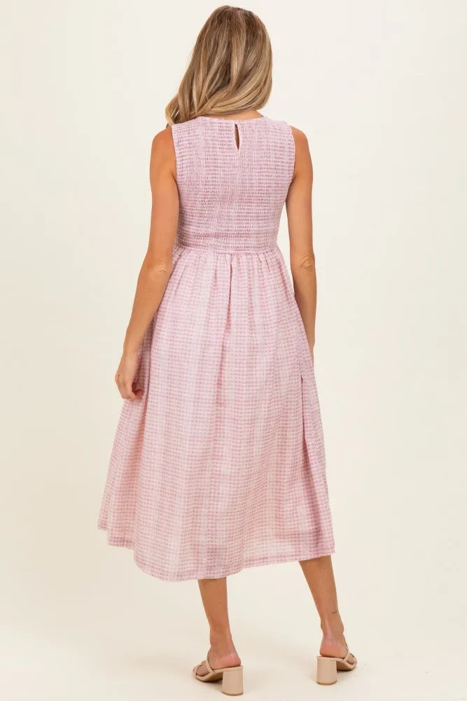 Blush Gingham Sleeveless Smocked Maternity Midi Dress sold by Pinkblush product image thumbnail 4