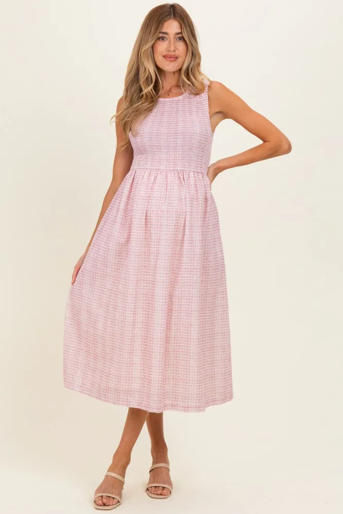 Blush Gingham Sleeveless Smocked Maternity Midi Dress sold by Pinkblush product image thumbnail 2