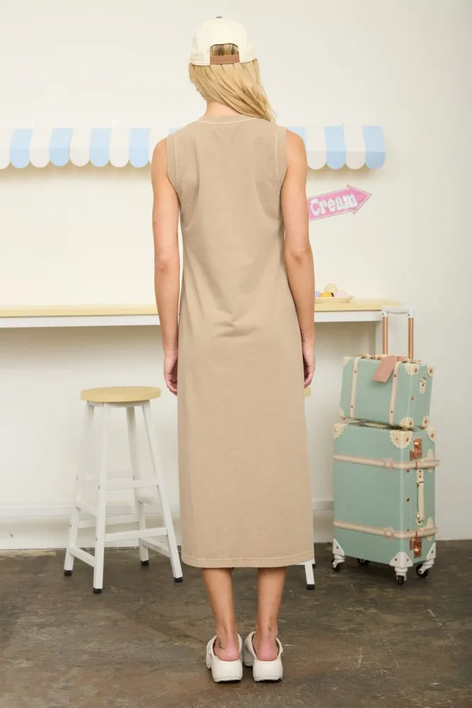 Light Mocha Side Slit Midi Tank Dress sold by Pinkblush product image thumbnail 3