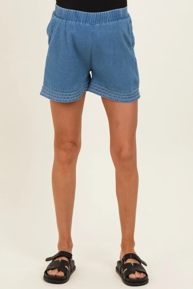 Light Blue Embroidered Trim Maternity Shorts sold by Pinkblush product image thumbnail 3