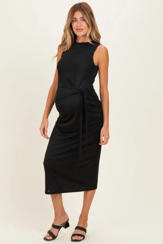 Black Sleeveless Waist Tie Maternity Midi Dress sold by Pinkblush product image thumbnail 2