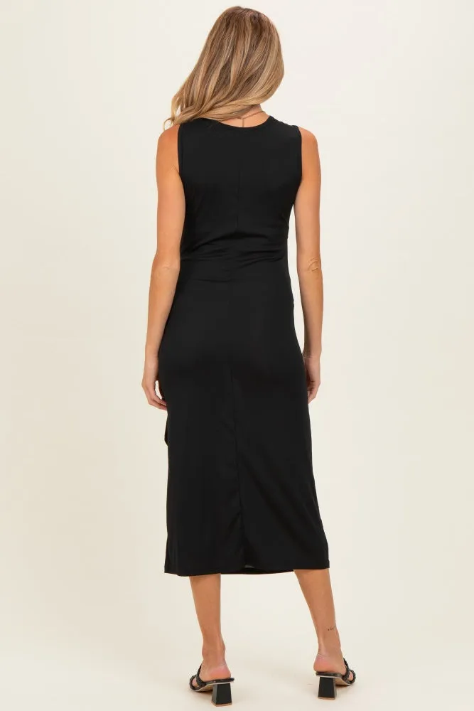 Black Sleeveless Waist Tie Maternity Midi Dress sold by Pinkblush product image thumbnail 3